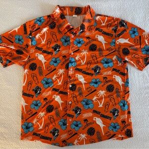 Margaritaville Orange and Blue Leaf Print Shirt